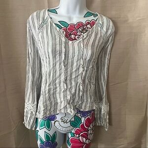 Hollister White Grey Stripe Long Sleeve Blouse